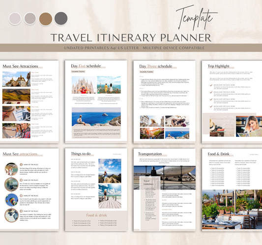 Travel Itinerary Planner | Digital Vacation & Trip Organizer | Editable PDF & Canva Template