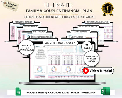Family & Couple Financial Planner | Budget & Expense Tracker Spreadsheet | Google Sheets Money Organizer