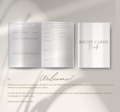 Recipe Card Bundle | Printable & Digital Recipe Organizer, Meal Planner & Kitchen Journal PDF