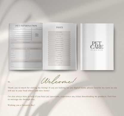 Digital Pet Care Planner | Pet Health & Vet Log Tracker | Daily Care Organizer PDF Download